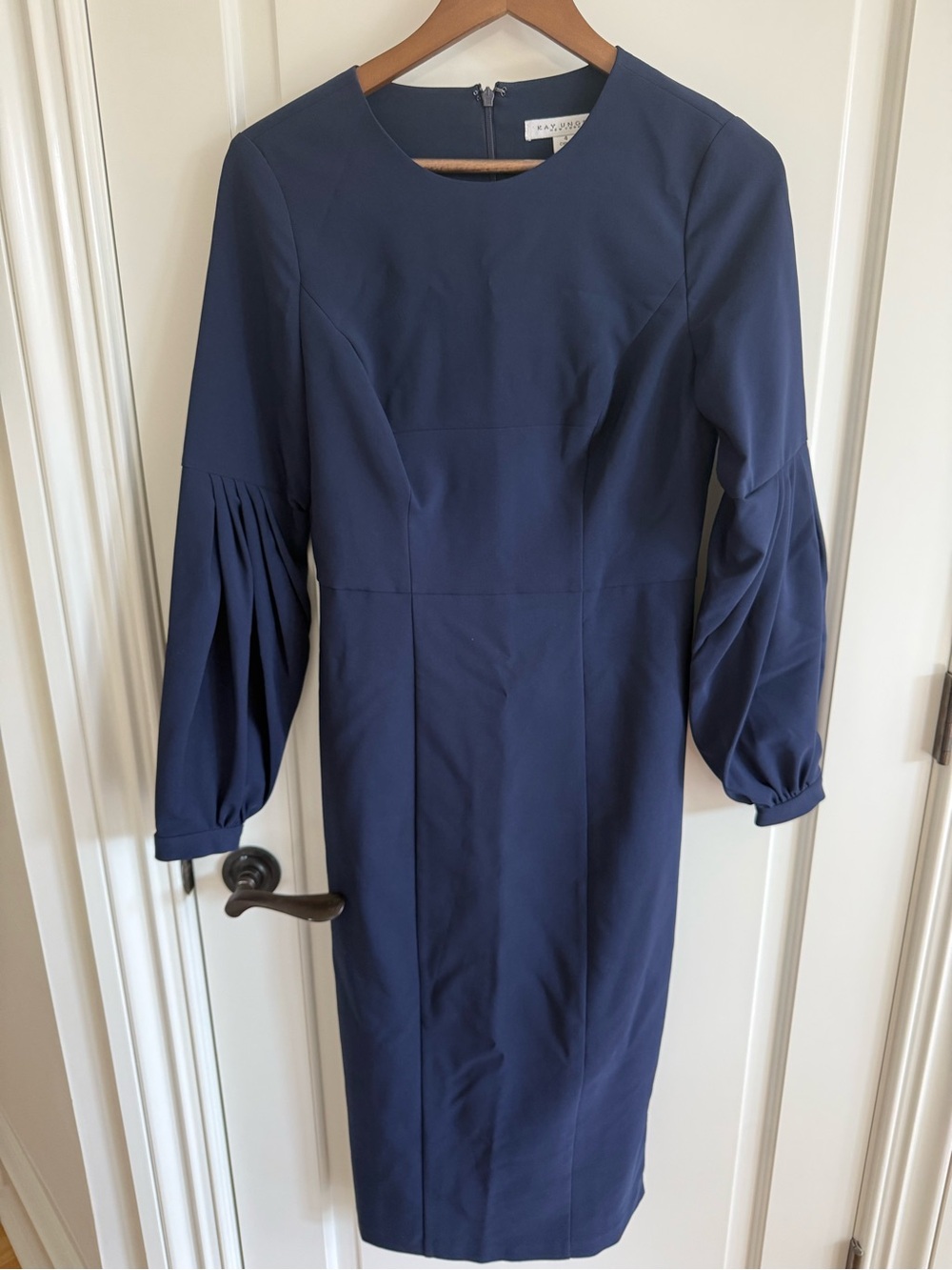 Kay Unger Navy Long-Sleeve Sheath Dress with Pleated Sleeves